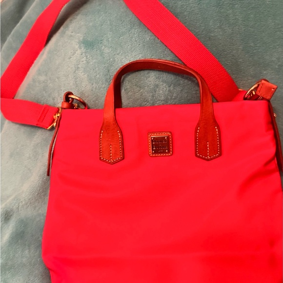 Dooney & Bourke Red Women's nylon Tote Bag with Brown Leather Trim - Picture 4 of 5